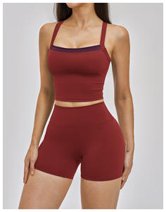 Ensemble de yoga effet seconde peau avec logo personnalisé, sexy, à bretelles spaghetti, sans couture, 5 pièces, tenue de sport pour la gym, taille élastique, direct usine - Product Image 6