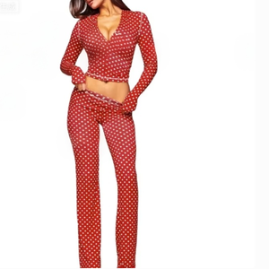 Conjunto Casual de Verano para Mujer, Estilo Europeo Americano, Tejido, Estampado, con Capucha, Manga Larga, Botones y Pantalones Acampanados - Product Image 6