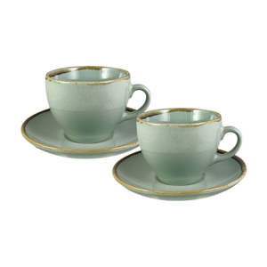 Acquamarina tazze da tè Set di 2 tazze per la colazione con piattini tazze di ceramica - Product Image 1