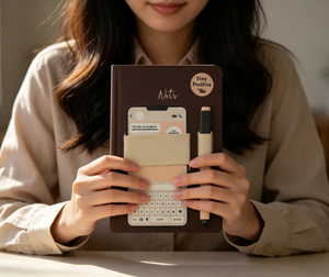 Carnet de notes professionnel personnalisé A5, avec un stylo et une sangle <span class=keywords><strong>pour</strong></span> téléphone. Carnet personnalisé avec couverture en carton gris et logo. - Product Image 3