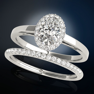 Ensemble de bagues de mariage avec halo de diamants ovales cultivés en laboratoire certifiés IGI, or 10K 14K 18K, argent 925 935, bijoux de mariage - Product Image 1