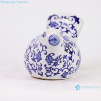 Sculpture d'oiseau en céramique écologique et durable RXCE17-A avec un design traditionnel pour la décoration de la maison, à poser sur une table - Porcelaine bleue et blanche