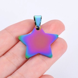 Disque d'identification en acier inoxydable en forme d'étoile 24x25mm |   Pendentif Breloque Gravable Vierge 5 Couleurs |   Accessoires de bijouterie en gros - Product Image 4