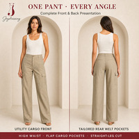 Pantalon cargo femme taille haute en coton et lin avec poches à rabat, coupe droite, décontracté, personnalisé par l'usine Joydressing, OEM ODM