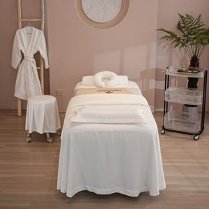 Ensemble de draps de <span class=keywords><strong>table</strong></span> de massage en microfibre blanc 4 pièces Taille et logo personnalisés - Product Image 4