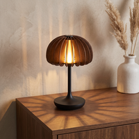 Lampe de table LED d'ambiance sans fil rechargeable à intensité variable en continu, avec abat-jour en bois naturel nordique et base en fer mat, pour chevet et salle à manger