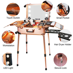 Tavolo da Trucco <span class=keywords><strong>Professionale</strong></span> per Artisti, Valigia Portatile di Alta Qualità con Luci LED per Studio e Viaggio - Product Image 6