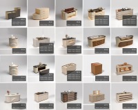 Table îlot de luxe moderne pour dressing avec 3 remontoirs de montres et 9 tiroirs en cuir microfibre beige pour elle