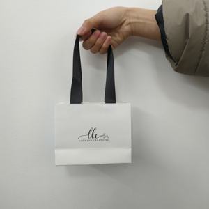 Sac de shopping en papier de luxe personnalisé avec logo, sac cadeau en papier avec poignée en ruban pour bijoux - Product Image 1