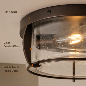 Plafonnier rond moderne en fer et verre, luminaire décoratif d'intérieur, idéal pour un salon, une chambre à coucher, un couloir, double ampoule E27 - Product Image 3