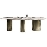 Glänzendes Steinplatten-Esszimmer-Set 10-teilig Ovaler Tisch Stuhl-Ensemble Italienisch Minimalistisch Modern Heim- und Restaurant-Möbel