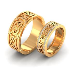 Golden Couple <b>Rings</b> Yellow Gold Celtic Design Wedding Bands For <b>Men</b> And Women Unisex Jewelry <b>Set</b> - Product Image 1