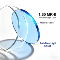 Lentilles asphériques anti-lumière bleue UV400 1.60MR-8 ultra-fines anti-fatigue pour utilisation au bureau sur ordinateur