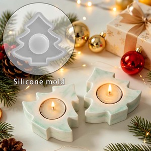 <span class=keywords><strong>Molde</strong></span> de silicona para portavelas de árbol de Navidad, para resina epoxi, aromaterapia, decoración de mesa navideña, herramienta de fundición DIY - Product Image 1