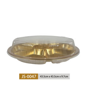 صينية طعام فاخرة ذهبية للمناسبات، صينية تقديم بالجملة من البلاستيك الغذائي PET بـ 7 أقسام للفواكه والوجبات الخفيفة مع غطاء شفاف - Product Image 5