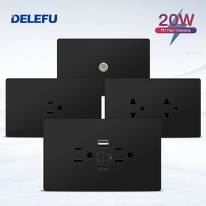 DELEFU Panneau PC noir ignifuge Mexique <span class=keywords><strong>Standard</strong></span> Type C Charge rapide Prise américaine 124*76mm Interrupteur de prise murale - Product Image 1