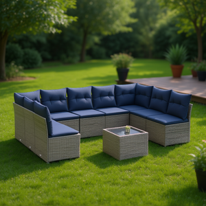 Juego de Sofás de Patio de Ratán Sintético Gris con Cojines, Muebles de Jardín para Exteriores, 10 Piezas, Diseño Contemporáneo - Product Image 2