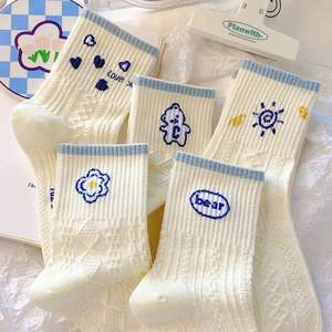 Chaussettes mi-mollet personnalisables pour femmes <span class=keywords><strong>Happy</strong></span> Girl Cartoon Design Longueur de l'équipage avec logo sur la manchette pour un usage quotidien - Product Image 2