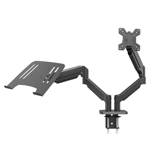 New Dual Arm Monitor Mount with Adjustable Tray & Gas Spring for 11-17'' Laptops Adjustable Height Cold Rolled Steel