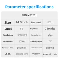 Nouveau moniteur LCD IPS FHD 24 pouces 100 Hz Pro MP252L avec HDR, sans scintillement et faible lumière bleue pour le jeu à domicile et l'utilisation au bureau