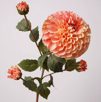 Fleurs artificielles sur le thème de l'automne, 4 têtes de dahlias corail, chrysanthèmes, centres de table de mariage, décoration intérieure, injection de caoutchouc souple en PVC