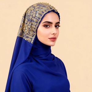 Conjunto de pañuelo para la cabeza étnico de gasa con cuentas, pañuelo largo de alta gama, a la moda y popular, para hijab - Product Image 6