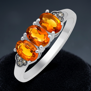 Gourik Three-Stone Brilliant Cut Yellow Madeira <b>Citrine</b> Natural Stone Classic Statement <b>Ring</b> 925 Sterling Silver Wedding Jewelry - Product Image 2