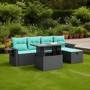 Conjunto de Sofás de Patio de Ratán Sintético Gris con Cojines, Muebles de Jardín para Exteriores, Diseño Contemporáneo - Product Image 2