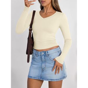 Blusa de punto ajustada con cuello en V y manga larga para mujer, estilo Y2K, para uso diario. - Product Image 6