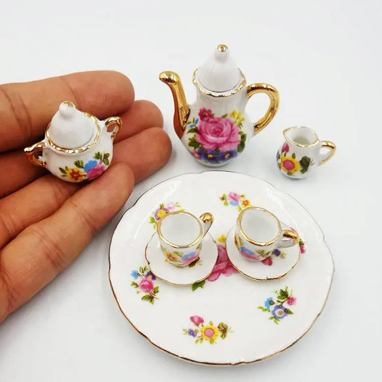 1:12 stoviglie in miniatura caffè tazza da tè Set stoviglie di fiori cucina casa delle bambole mobili giocattoli per bambini