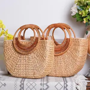 2024 Handwoven Rattan Woven Bali Round Rattan Bag Handmade Woven Straw Bag Rectangular Rattan Bag