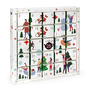 Hot Sale White Cardboard Tea Storage Gift Box Full Color Printing Packaging Advent Calendar with 24 Drawers