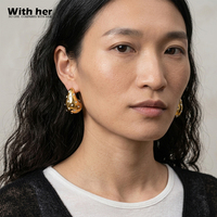Boucles d'oreilles clous géométriques en acier inoxydable plaqué or texturé de luxe français avec zircon, bijoux classiques pour femmes