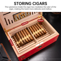 Humidor à cigares en bois massif avec serrure à empreintes digitales en bois de cèdre, motif de dragon rouge et or chinois, nouveau design, avec lumière LED