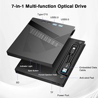 External CD/DVD Drive for PC/Laptop 7-in-1 with USB Hub, USB 3.0/Type-C/SD/TF Reader, Burner/Writer for Windows & Linux