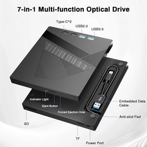 Unidad de <span class=keywords><strong>CD</strong></span>/DVD Externa para PC/Laptop 7 en 1 con Hub <span class=keywords><strong>USB</strong></span>, Lector <span class=keywords><strong>USB</strong></span> 3.0/Tipo-C/SD/TF, Grabadora/Lectora para Windows y Linux - Product Image 2