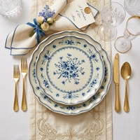 Assiettes de présentation élégantes en céramique festonnée, motif floral bleu, en porcelaine, pour mariage, assiettes rondes pour salade et dessert, pour la maison
