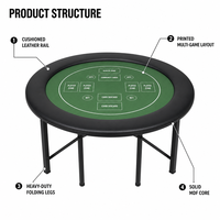 Table de Mahjong pliable 8 places, design classique minimaliste, construction en plastique, accoudoirs rembourrés pour la maison, les clubs, les salles de poker