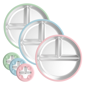 Plateau repas enfant en acier inoxydable avec couvercle en silicone pour la protection de l'environnement domestique, idéal pour bébé - Product Image 1