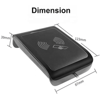 Lecteur de cartes IC à double interface en plastique noir, lecteur/graveur de cartes RFID 13,56 MHz portable avec protocole ISO14443A