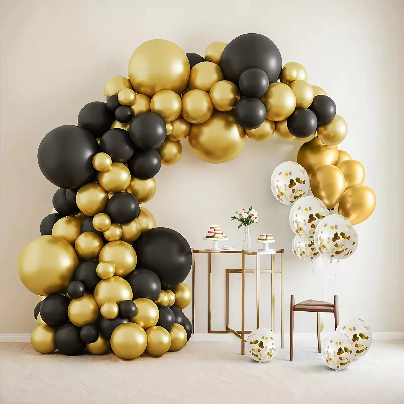 Nuovo arrivo 127 pezzi oro nero palloncino arco Kit di coriandoli palloncini per la decorazione del partito