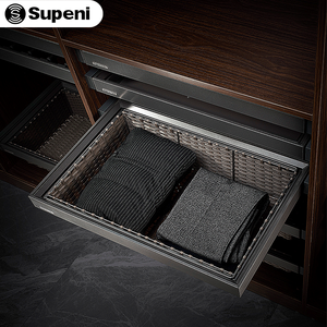 Cesta Deslizante de Aluminio para <span class=keywords><strong>Armario</strong></span>, <span class=keywords><strong>Organizador</strong></span> de Almacenamiento de Ratán con Cierre Suave y ABS para Organización de Armarios - Product Image 6