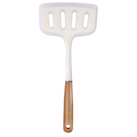 Grande spatule à fentes en silicone avec manche large en bois, ustensile de cuisine professionnel antiadhésif pour la friture