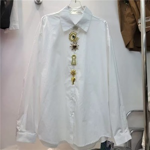 Camicette di Lusso con <span class=keywords><strong>Paillettes</strong></span> Rimovibili in Cotone per Donna, Tendenza 2026, Elegante Top a Maniche Lunghe Bianco e Nero - Product Image 6