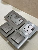 Interruptor de Pared Eléctrico con Marco de Aluminio, 220V 16A, 2 Vías, IP20, Moderno, Estándar EU/UK, con Dimmer y USB Tipo-C