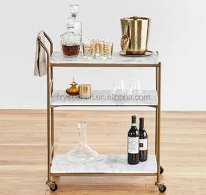 <span class=keywords><strong>Chariot</strong></span> à boissons à 2 niveaux avec dessus en marbre et cadre en métal doré <span class=keywords><strong>Chariot</strong></span> de <span class=keywords><strong>bar</strong></span> à bonbons en <span class=keywords><strong>bois</strong></span> Mariage Maison Hôtel Salle à manger Salon Hall Utilisation - Product Image 3