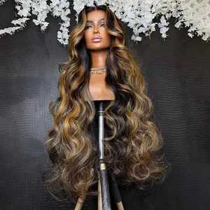 Highlight Honey <strong>Blonde</strong> Color 13X4 Lace Frontal Human <strong>Hari</strong> Wigs 100% Raw Virgin Hair Glueless Loose Wave Lace Front Wig for Woman - Product Image 3