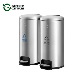 Großhandel mülleimer 2 fächer-Stainless Steel 2 Compartment Recycle Bin Classification Waste Bin Recycle Trash Can Indoor With Soft Close Lid
