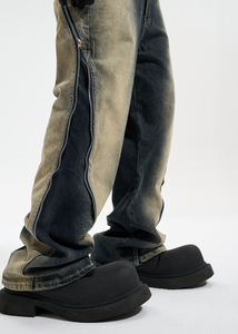 Abbigliamento da strada da <span class=keywords><strong>uomo</strong></span> con etichetta personalizzata Drop Ship Stock <span class=keywords><strong>Jeans</strong></span> svasati in Denim <span class=keywords><strong>grigio</strong></span> impilati - Product Image 6