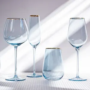 Conjunto de copa de cristal azul claro, para boda, rosa, copa de champán